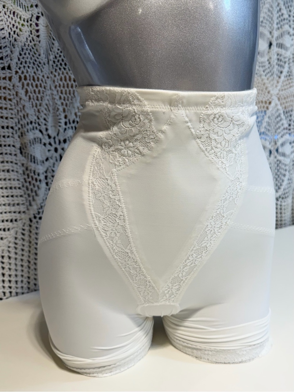 White lace girdle shapewear shorts slimming layer slip lingerie long leg retro - Picture 2 of 16